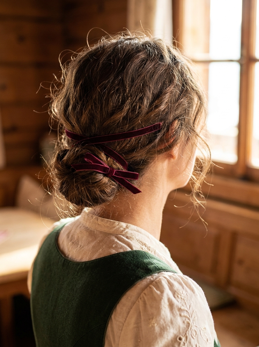 Low Bun mit Samtband als Einfache Dirndlfrisuren Inspiration 2026